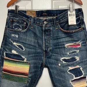 POLO RALPH LAUREN Varick Slim Straight Serape Patch Distress Jean 33x30